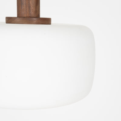 Lampadario in vetro opalino e noce 1950-1960