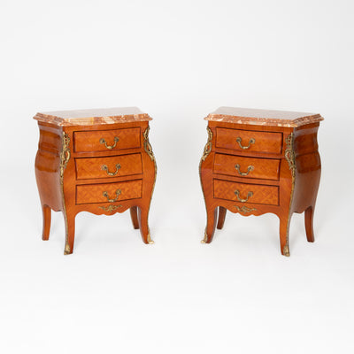 Coppia comodini in bois de roise, bronzo e marmo -xx secolo-