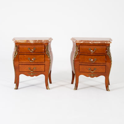 Coppia comodini in bois de roise, bronzo e marmo -xx secolo-