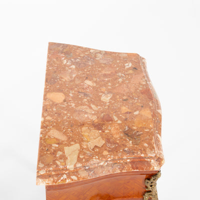 Coppia comodini in bois de roise, bronzo e marmo -xx secolo-
