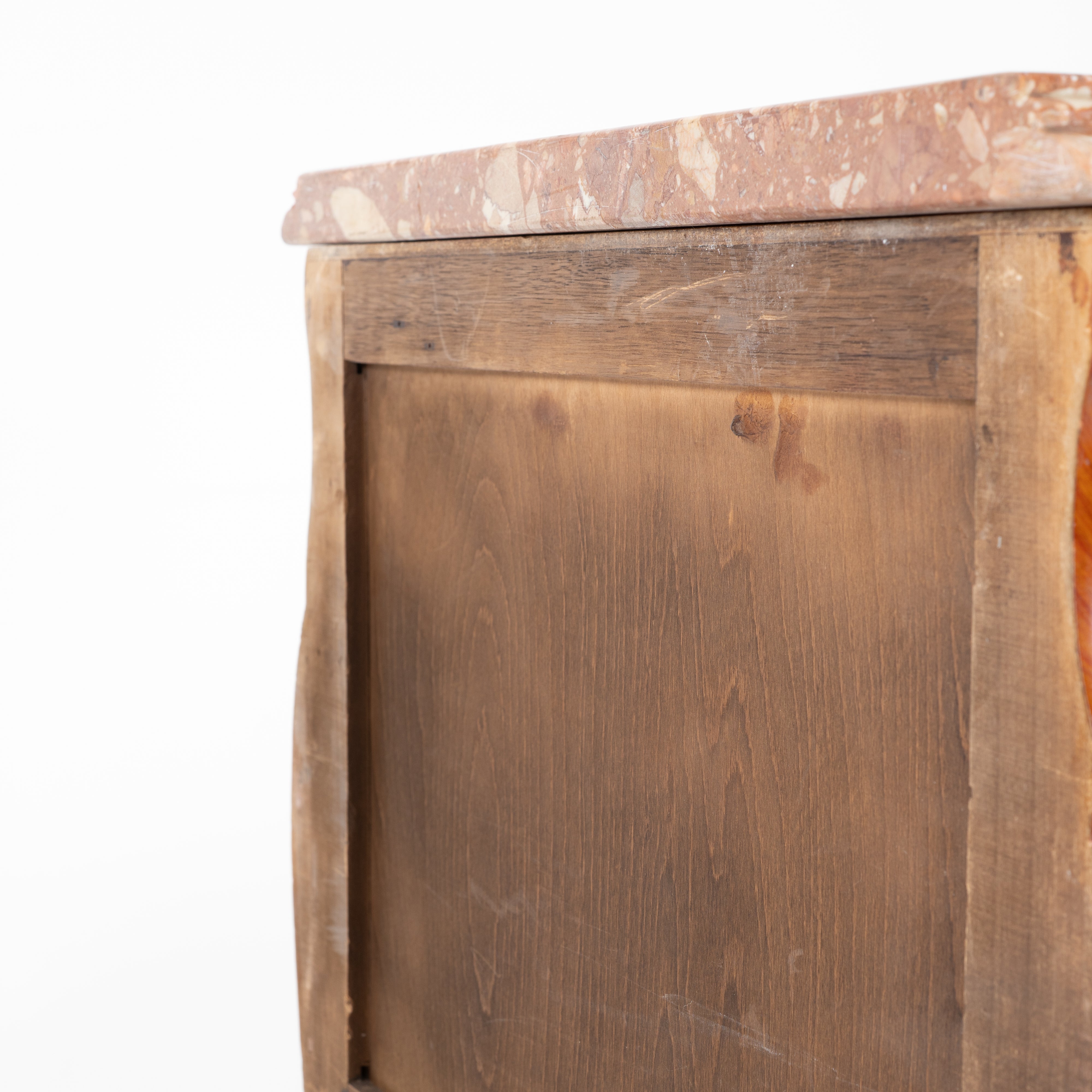 Coppia comodini in bois de roise, bronzo e marmo -xx secolo-