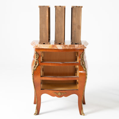 Coppia comodini in bois de roise, bronzo e marmo -xx secolo-