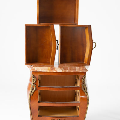 Coppia comodini in bois de roise, bronzo e marmo -xx secolo-